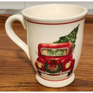 Mud Pie Christmas Mug Red Truck with Tree Ceramic Coffee Cup Holiday 94130359T